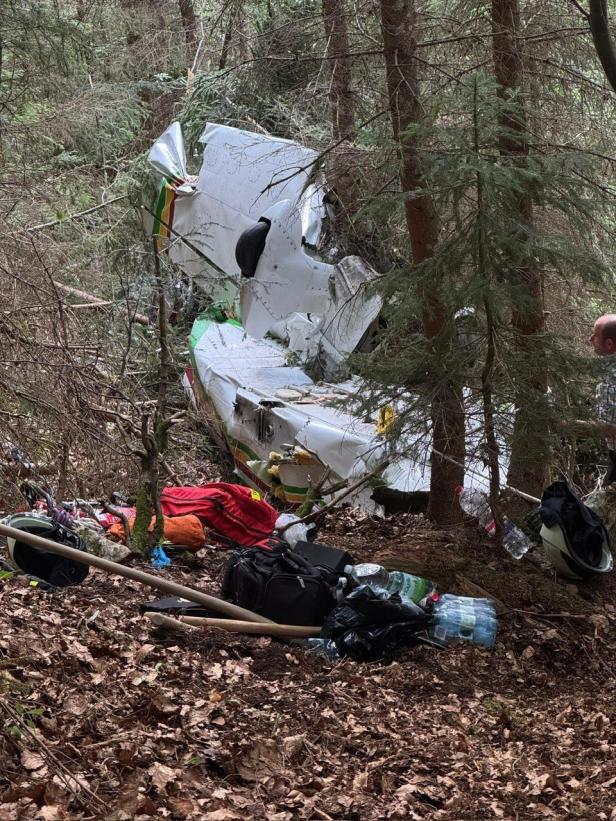 Einsatzkräfte der Feuerwehr und des Bergrettungsdienstes Österreich bei einem Unfall in einem Waldgebiet.