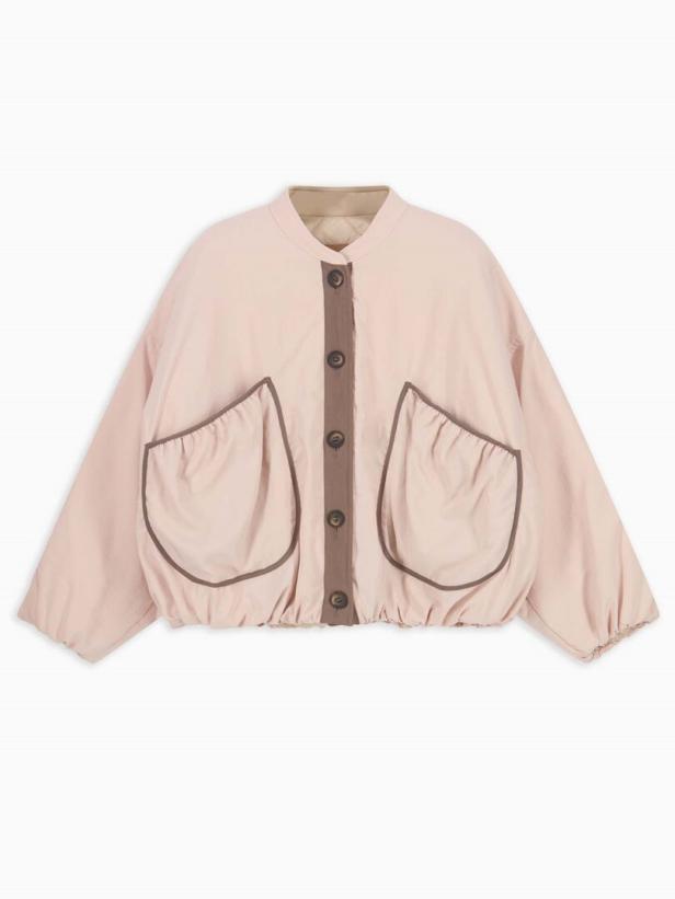 Blouson in zartrosa mit braunen Details