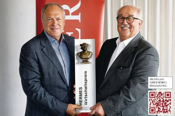 KURIER-Geschäftsführer Richard Grasl und HERMES-Gründer Gerhard Schlögel (v. li.).