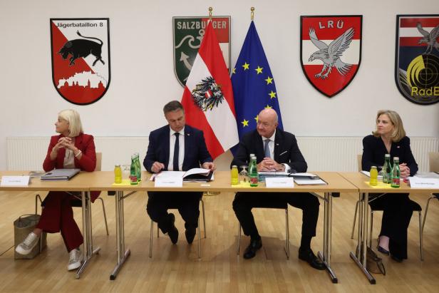Sommerministerrat Klaudia Tanner, Andreas Babler, Christian Stocker, Beate Meinl-Reisinger