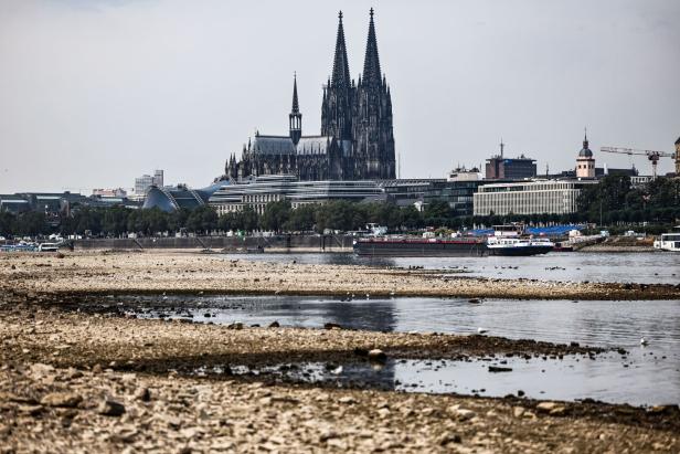 Niedrigwasser am Rhein in Köln