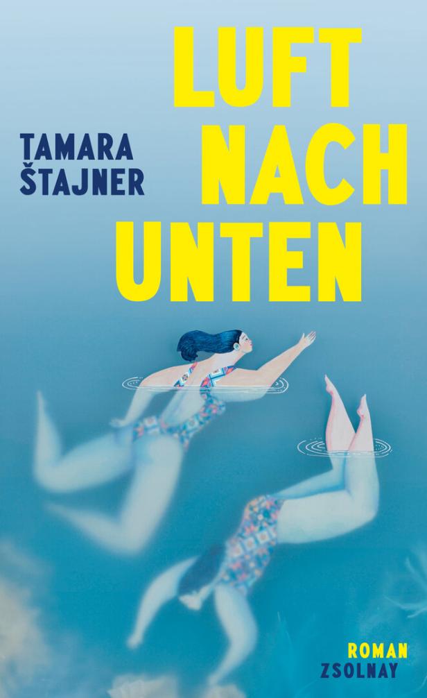 Buchcover mit der Aufschrift „Luft nach unten“ und zwei schwimmenden Frauen im Wasser.