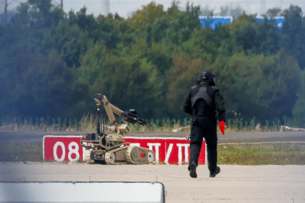 Leipzig/Halle Airport after a drone was found near a runway, in Schkeudlitz