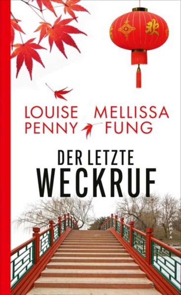 Buchcover von „Der letzte Weckruf“ mit roter Laterne, Ahornblättern und einer Treppe.