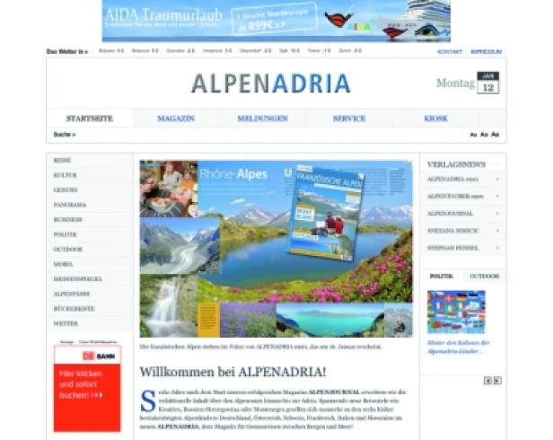 Die Webseite Alpen-Adria mit Artikeln über Reiseziele in den Alpen.
