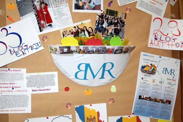 Eine Pinnwand mit Fotos, Zeichnungen und Texten zum Thema „BMR Salad Bowl“.