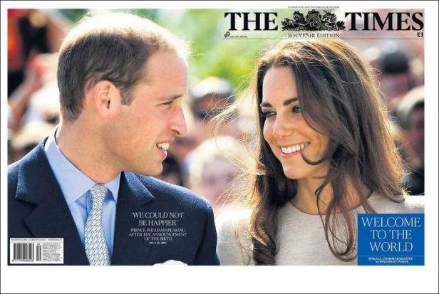 Titelseite der „The Times“ mit Prinz William und Kate Middleton.