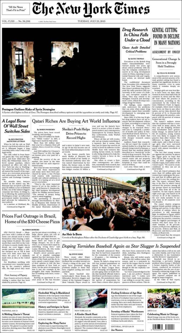 Titelseite der New York Times vom 23. Juli 2013.