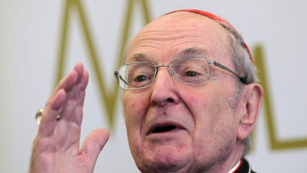 Ein Kardinal mit Brille gestikuliert mit der Hand.