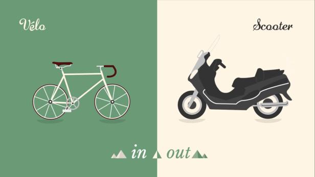 Eine Illustration, die ein Fahrrad und einen Roller nebeneinander darstellt.