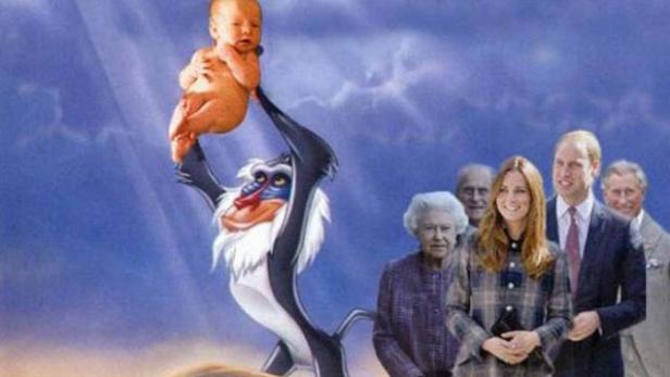 Eine Fotomontage, die eine Szene aus „Der König der Löwen“ mit Mitgliedern der britischen Königsfamilie kombiniert.