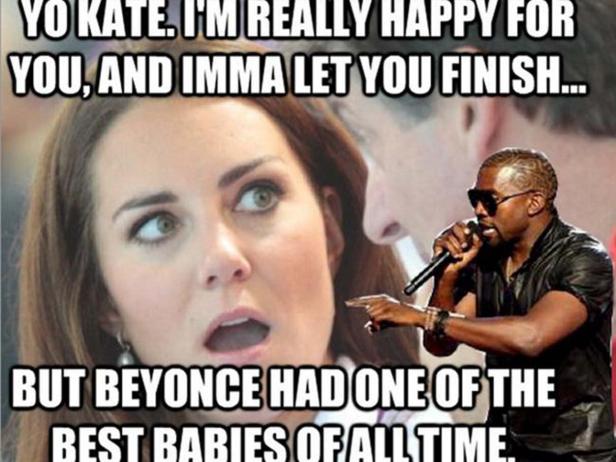 Ein Meme, das Kate Middletons überraschtes Gesicht mit Kanye West am Mikrofon kombiniert, mit dem Text über Beyoncé.