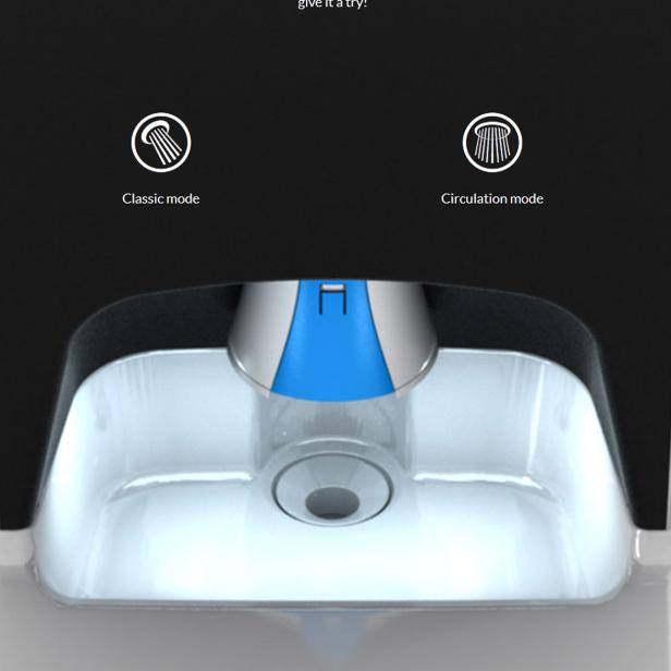 Nahaufnahme eines Waschbeckens mit zwei Modi: Klassisch und Zirkulation.