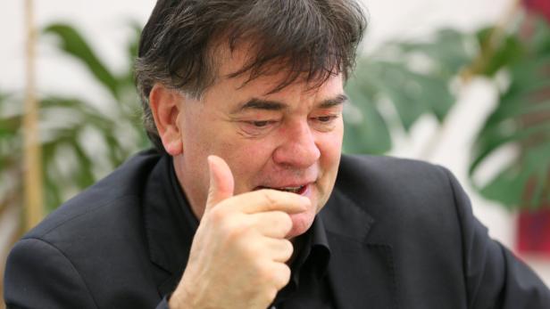 Werner Kogler Ein Mann in einem schwarzen Anzug denkt nach.