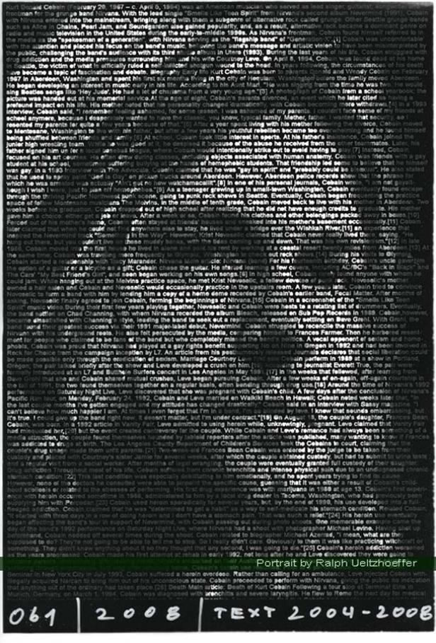 Ein Porträt von Kurt Cobain, bestehend aus Text, erstellt von Ralph Ueltzhoeffer.