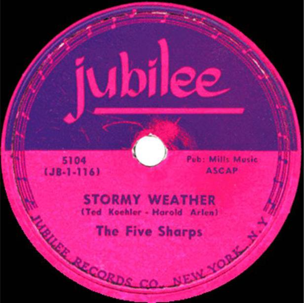 Das Schallplattencover von Jubilee Records zeigt „Stormy Weather“ von The Five Sharps.