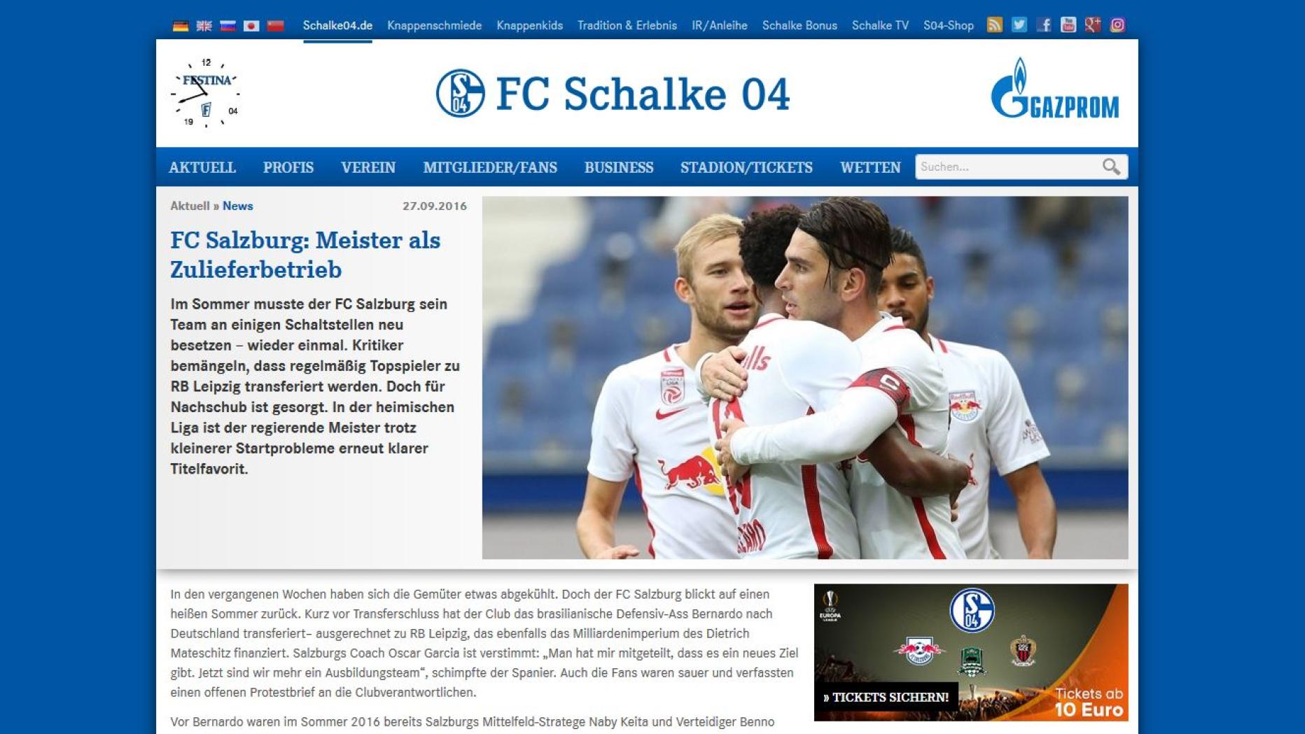 Schalke Sieht Salzburg Als Zulieferbetrieb Kurier At