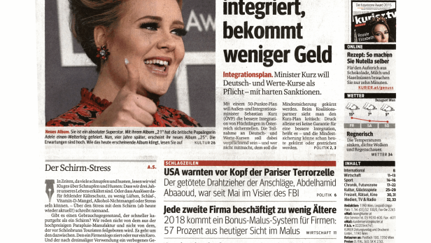 Adele lächelt auf einem Foto in der Zeitung „Kurier“.