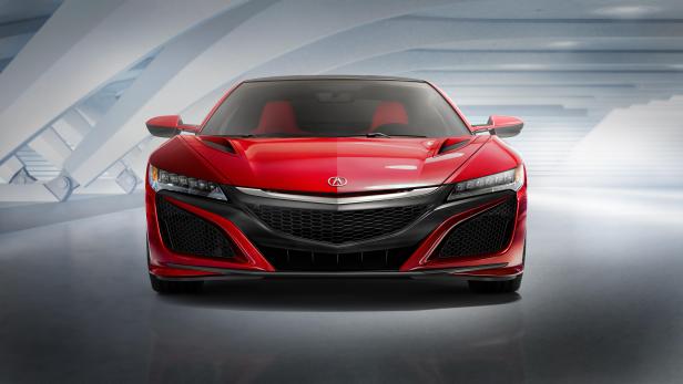 Ein roter Acura NSX Sportwagen von vorne.