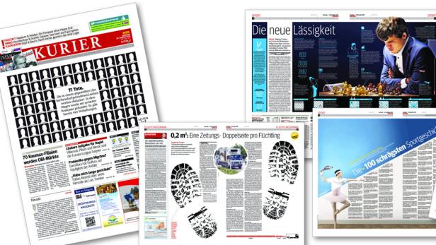 Mehrere Ausgaben der Zeitung „Kurier“ liegen nebeneinander.