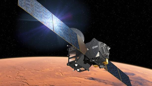 Ein ESA-Satellit umkreist den Planeten Mars.
