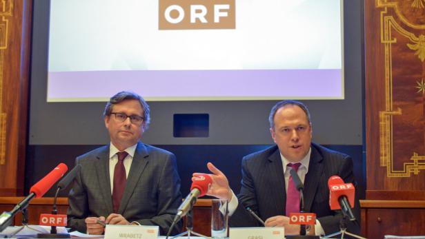 &quot;ORF schließt Wirtschaftsjahr 2012 positiv ab&quot;, 2012 war aufgrund der schwierigen wirtschaftlichen Rahmenbedingungen ein herausforderndes Jahr, das der ORF durch seinen fortgesetzten Spar- und Restrukturierungskurs gut bewältigt hat. Nach derzeitigem Stand wird der ORF-Konzern 2012 mit einem positiven EGT von 4,5 Millionen Euro abschließen, die ORF-Mutter mit 1,7 Millionen Euro. ORF-Generaldirektor Dr. Alexander Wrabetz und der Kaufmännische Direktor des ORF, Mag. Richard Grasl, präsentierten den vorläufigen ORF-Jahresabschluss 2012 am Dienstag, dem 5. März 2013, im Rahmen eines Pressegesprächs in Wien und gaben einen Ausblick auf die nächsten Jahre (Änderungen sind im Zuge der Finalisierung des Jahresabschlusses bzw. anhand von dessen Prüfung durch die Prüfungskommission möglich).Im Bild: ORF-Generaldirektor Dr. Alexander Wrabetz, Kaufmännische Direktor des ORF, Mag. Richard Grasl. - Veroeffentlichung fuer Pressezwecke honorarfrei ausschliesslich im Zusammenhang mit oben genannter Sendung oder Veranstaltung des ORF bei Urhebernennung. Foto: ORF/Thomas Ramstorfer. Anderweitige Verwendung honorarpflichtig und nur nach schriftlicher Genehmigung der ORF-Fotoredaktion. Copyright: ORF, Wuerzburggasse 30, A-1136 Wien, Tel. +43-(0)1-87878-13606