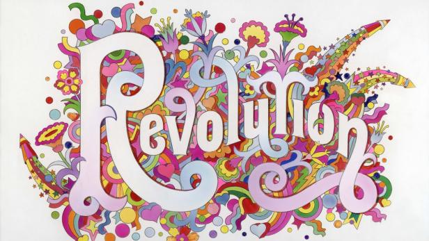 Credit: Alan Aldridge. Honorarfrei bei Namensnennung. The Beatles Illustrated Lyrics, &#039;Revolution&#039; 1968 by Alan Aldridge
