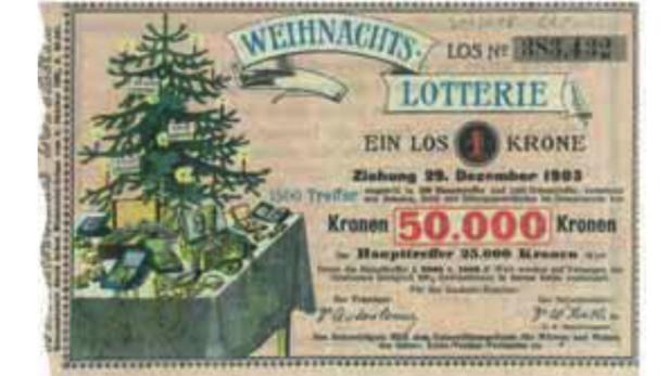 Ein 1-Kronen-Los der Weihnachtslotterie des Jahres 1903 mit 80 Euro Rufpreis