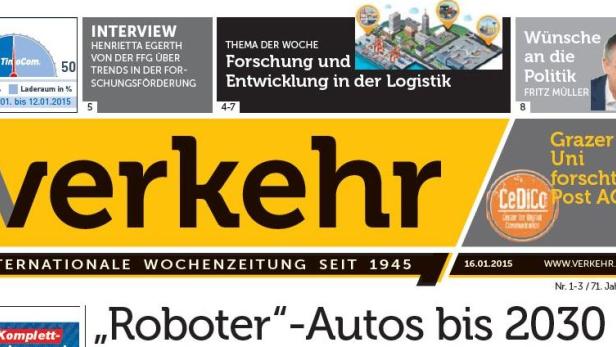 Titelseite der „Verkehr“, einer internationalen Wochenzeitung, Ausgabe vom 16.01.2015.
