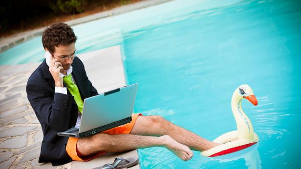 Funny Young Businessman with SwimmingTrunks next to the Pool Bildnummer: 49502666 against attraktiv business busy drahtlos draußen ente entspannen erfolg erfolgreiche erwachsen fachberater firmen logo formelauto freudig geschäftsführer gut aussehend hotel internet kaufmann krawatte laptop leute lächelnd managen mann mitarbeiter mobil männlich outside person pool professionale reisen resort rettungsring ruhelosigkeit spassig suit swimming talk technologie trunk urlaub wasser work