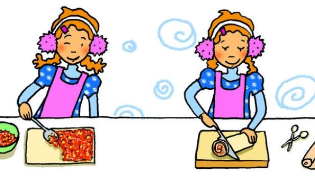 Eine Illustration zeigt ein Mädchen, das Zimtschnecken zubereitet.