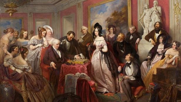 Liefert als eines der ersten Gemälde der europäischen Malerei einen Eindruck vom gesellschaftlichen Zusammensein in einem Salon: Josef Danhausers „Schachpartie“, 1839