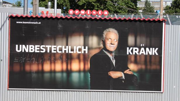 Wahlplakat, Frank Stronach, überklebt, beschmiert…
