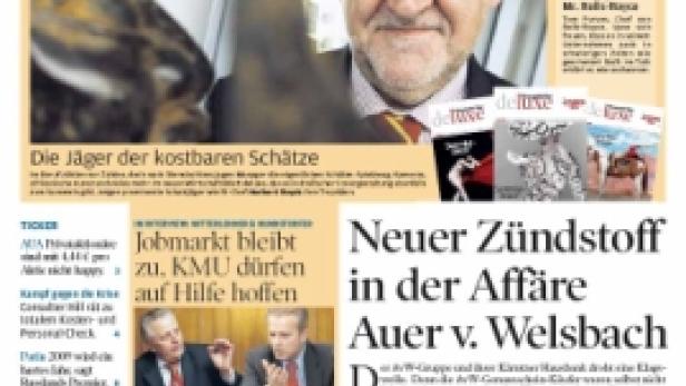 Titelseite des „WirtschaftsBlatt“ mit Artikeln über Wirtschaft und Finanzen.