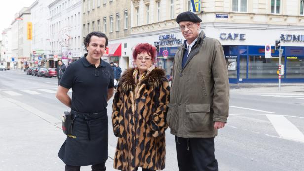 Kellner Sami Altiok, Geschäftsfrau Emilie Lischka und Portier Wolf Jurian wünschen sich eine Reinprechtsdorfer Straße ohne Wettcafés.