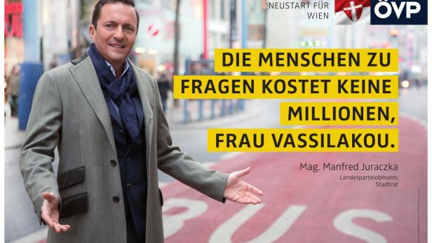 Auch Frust über die Wiener Landesorganisation – etwa wegen ihrer Haltung zur Fußgängerzone Mariahilfer Straße - trug zur Abspaltung bei. (ÖVP-Plakat mit Landeschef Manfred Juraczka)