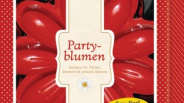 Eine Schachtel „Party-blumen“, Rezepte für Torten, Desserts und pikante Speisen enthaltend.