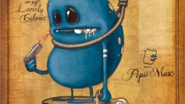 Ein blaues Monster steht auf einem Baumstumpf, während ein Biber zusieht, wie es sich mit einer Pistole erschießt.