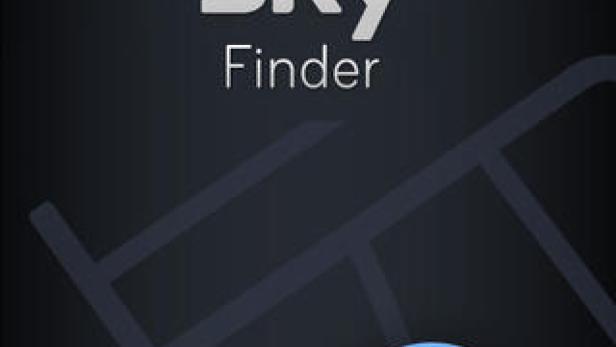 Das Logo der „Sky Finder“-App auf einer dunklen Karte.