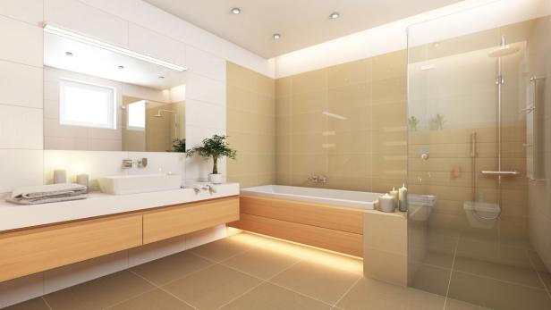 Bright Bathroom With Candels, Bad, Badezimmer, Architektur