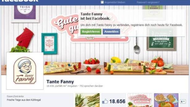 Die Facebook-Seite von Tante Fanny mit Teigen, Gemüse und Erdbeeren.