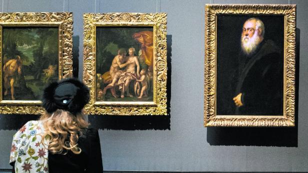 „Alte Meister“ und Betrachter im KHM (mit Tintorettos „Weißbärtiger Mann“).