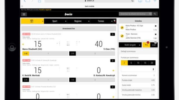Ein iPad zeigt die Website von Bwin mit Live-Sportwetten.
