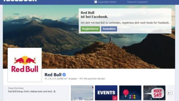 Die Facebook-Seite von Red Bull mit einem Mountainbiker in den Bergen als Titelbild.