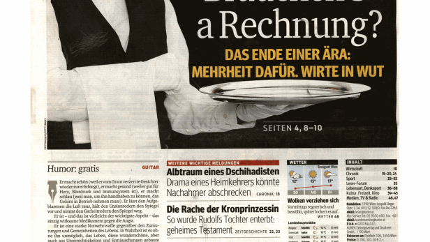 Schlagzeile vom 22.03.2015Brauchen S´ a Rechnung?Kurier