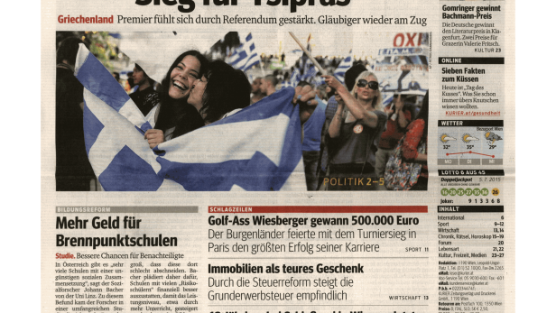 Schlagzeile vom 06.07.2015Klares Nein: Kurzfristiger Sieg für TsiprasKurier
