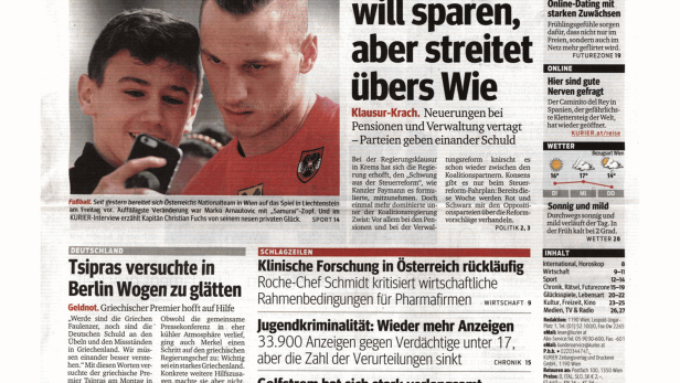Schlagzeile vom 24.03.2015Regierung will sparen, aber streitet übers WieKurier