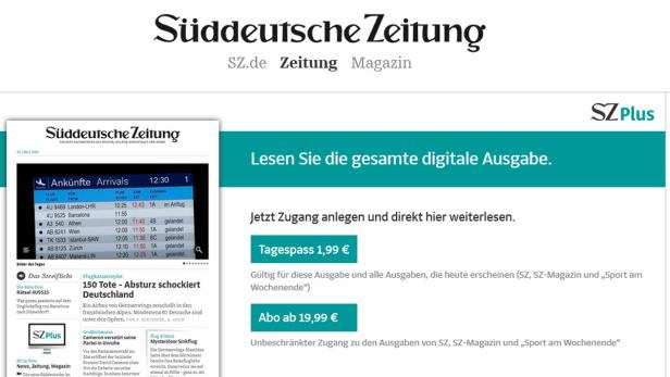 Paywall nun auch bei der "Süddeutschen"