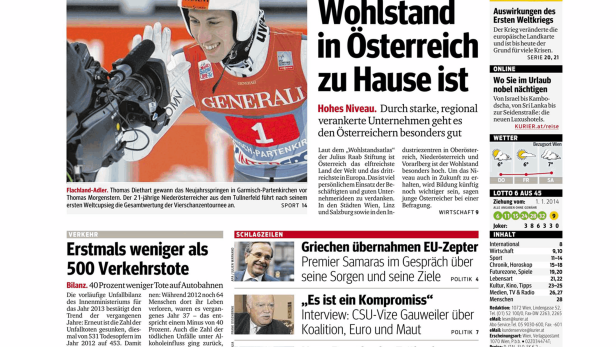 Schlagzeile vom 02.01.2014Wo der Wohlstand in Österreich zu Hause istKurier