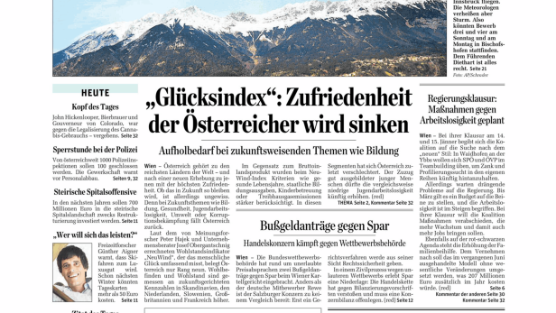 Schlagzeile vom 04.01.2014„Glücksindex“: Zufriedenheit der Österreicher wird sinkenDer Standard